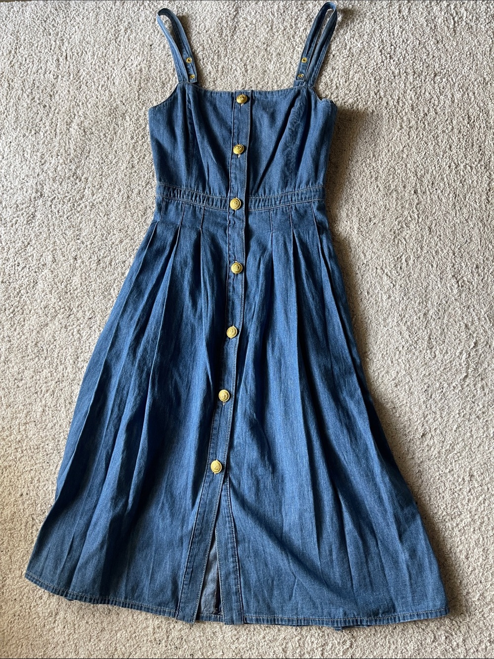 L’agence Esmeralda Pinafore Dress Denim Midi in Stokes - Picture 3 of 9